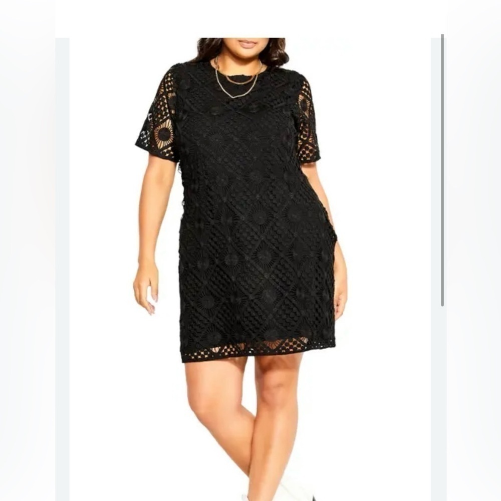NWT TRENDY PLUS SIZE CROCHET VIBES MINI DRESS IN BLACK CITY CHIC